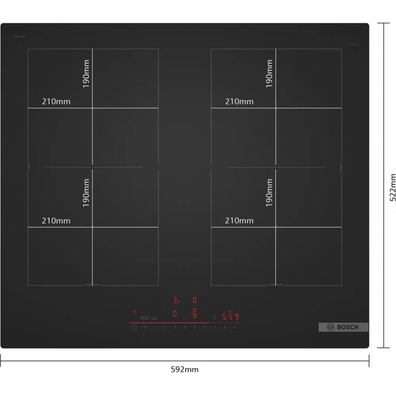 Bosch PVQ61CHB1E plaque Noir Intégré 59.2 cm Plaque avec zone à induction 4 zone(s)