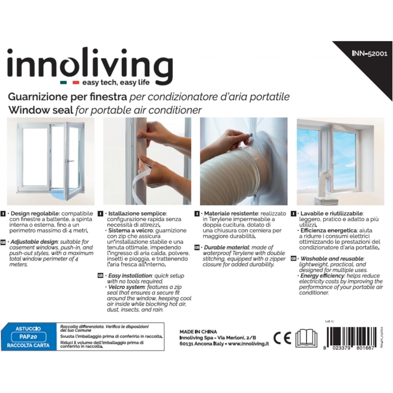 Innoliving INN-52001 Telo Guarnizione Finestra Universale per Condizionatore Portatile