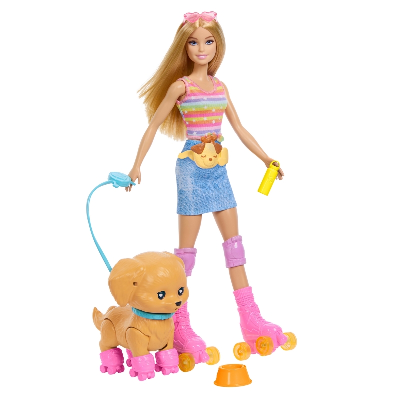 Barbie Blonde „Pets Skate and Run“ Pup -Puppe mit Hündchen, Rollschuhen und Zubehör