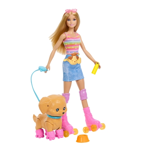 Barbie Blonde „Pets Skate and Run“ Pup -Puppe mit Hündchen, Rollschuhen und Zubehör