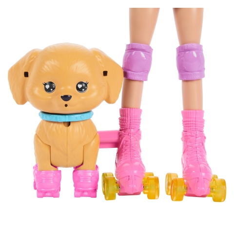 Barbie Barbie-Poupée Barbie et son Chiot sur Patins à Roulettes-avec laisse