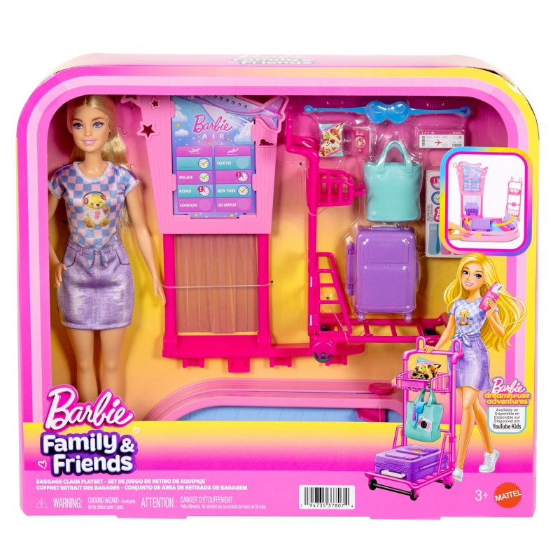 Barbie „Malibu“ Reise-Puppe, Gepäckausgabe-Spielset und Zubehör