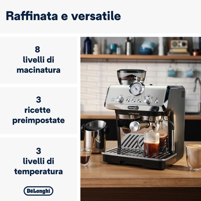 De’Longhi Dedica Arte La Specialista Arte - Macchina per Caffè in chicchi Manuale, Montalatte manuale, 1400W, Metal Black