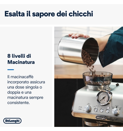 De’Longhi Dedica Arte La Specialista Arte - Macchina per Caffè in chicchi Manuale, Montalatte manuale, 1400W, Metal Black