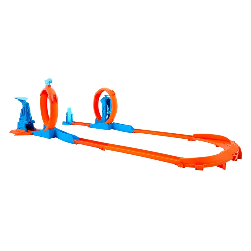 Hot Wheels Track Builder Track Creator Dreifach-Looping-Pack und Spielzeugauto im Maßstab 1 64, Trackbauset