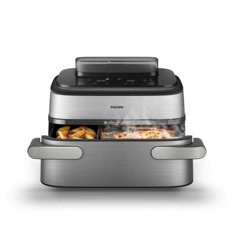 Philips 5000 series NA565 02 fryer Double 9.5 L Stand-alone 2750 W Hot air fryer Black, Silver, Stainless steel