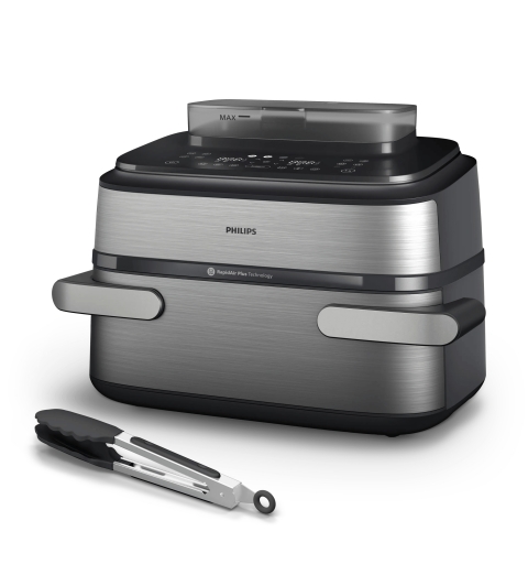 Philips 5000 series NA565 02 fryer Double 9.5 L Stand-alone 2750 W Hot air fryer Black, Silver, Stainless steel