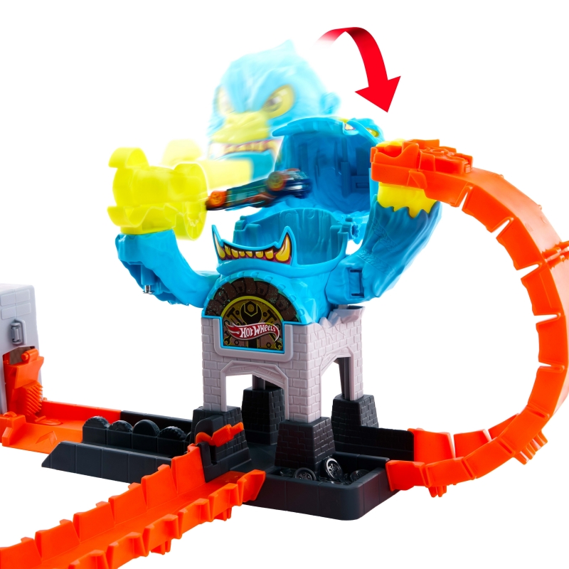 Hot Wheels City -Spielset „Gigantischer Gorilla-Angriff“ und Spielzeugauto, mehrere Spielmöglichkeiten, Track-Schnellstecksystem