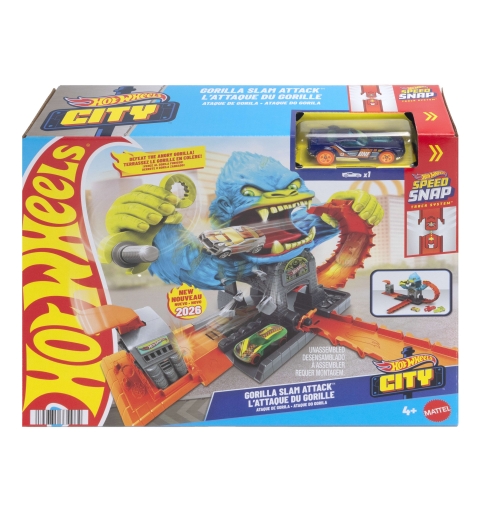 Hot Wheels City -Spielset „Gigantischer Gorilla-Angriff“ und Spielzeugauto, mehrere Spielmöglichkeiten, Track-Schnellstecksystem