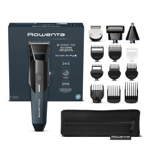 Rowenta X Series 700 Regolabarba Multifunzione 14-in-1 da Uomo, Lame Autoaffilanti in Acciaio Inox ad Alto Tenore di Carbonio,