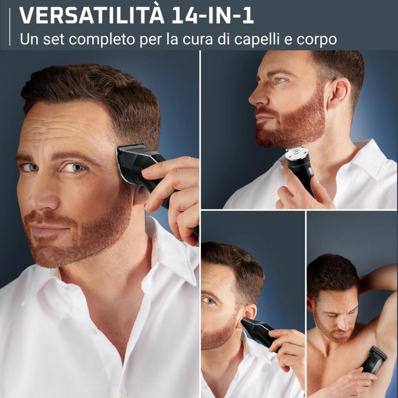 Rowenta X Series 700 Regolabarba Multifunzione 14-in-1 da Uomo, Lame Autoaffilanti in Acciaio Inox ad Alto Tenore di Carbonio,