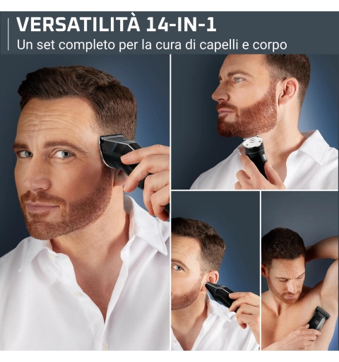 Rowenta X Series 700 Regolabarba Multifunzione 14-in-1 da Uomo, Lame Autoaffilanti in Acciaio Inox ad Alto Tenore di Carbonio,