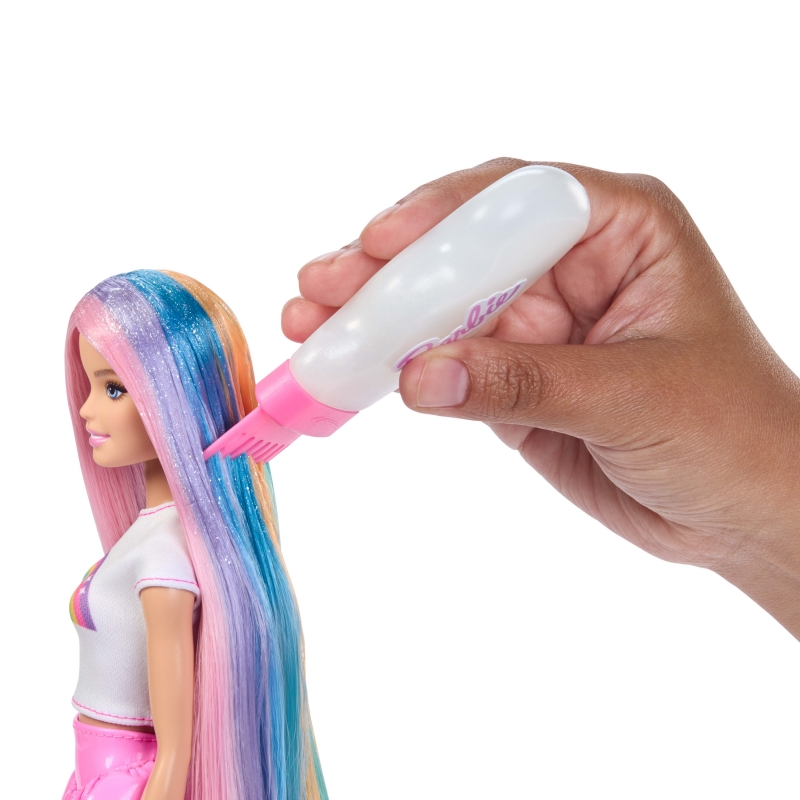 Barbie Regenbogen Glitzerhaar Modepuppe mit besonders langen Haaren und 12 Styling-Zubehörteilen