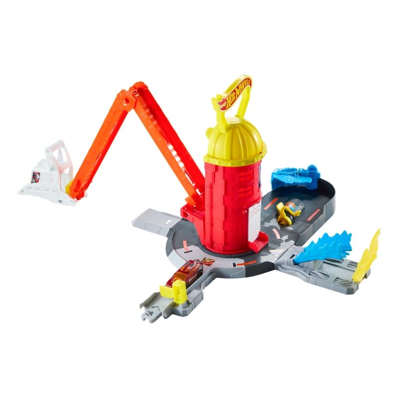 Hot Wheels City -Spielset „Super-Feuerwehrwache“ und Spielzeugauto im Maßstab 1 64, Strecke auf über 40 cm verlängerbar
