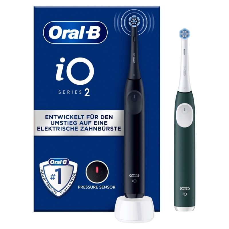 Oral-B iO 2 Spazzolino Elettrico Oral B, Nero e Verde, 1 Testina Di Ricambio, 2 Spazzolini, Delicato sulle Gengive, Efficace
