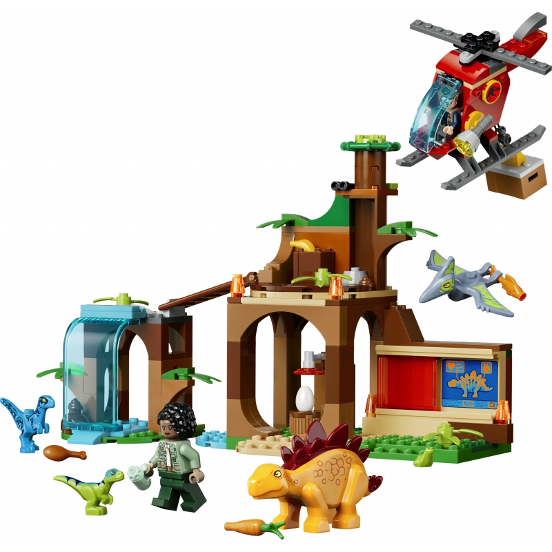LEGO Jurassic World 77981 Salvataggio di Velociraptor, Stegosauro e Pteranodonte, Giocattolo 4+ con Elicottero e 2 Minifigure