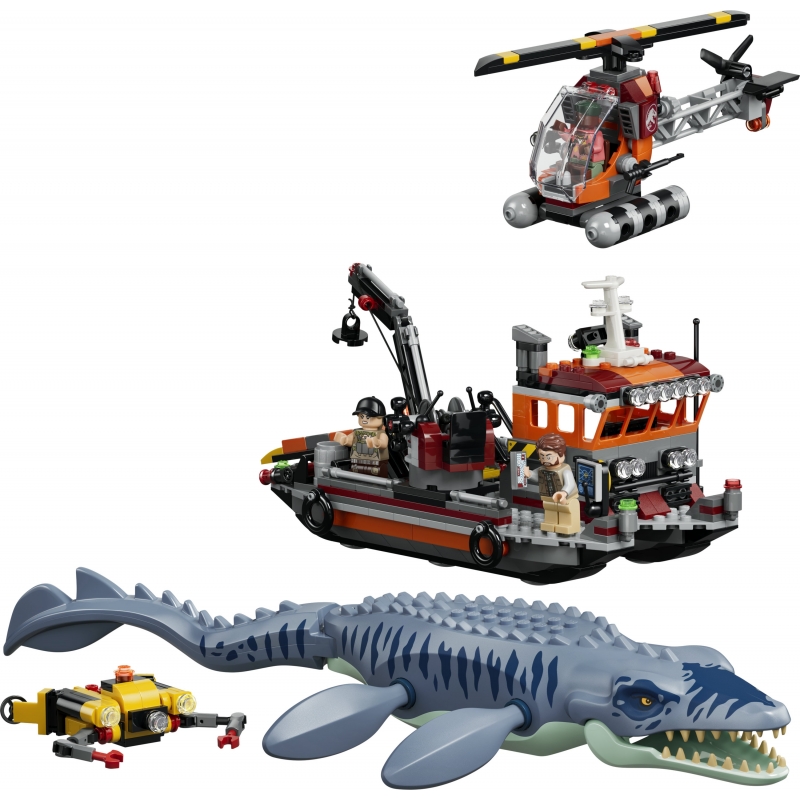 LEGO Jurassic World 77983 Attacco alla Barca del Dinosauro Mosasaurus, Giocattolo con Nave, Dinosauro e Elicottero, Regalo 7+ LEGO Jurassic World 77983 Attacco alla Barca del Dinosauro Mosasaurus, Giocattolo con Nave, Dinosauro e Elicottero, Regalo 7+