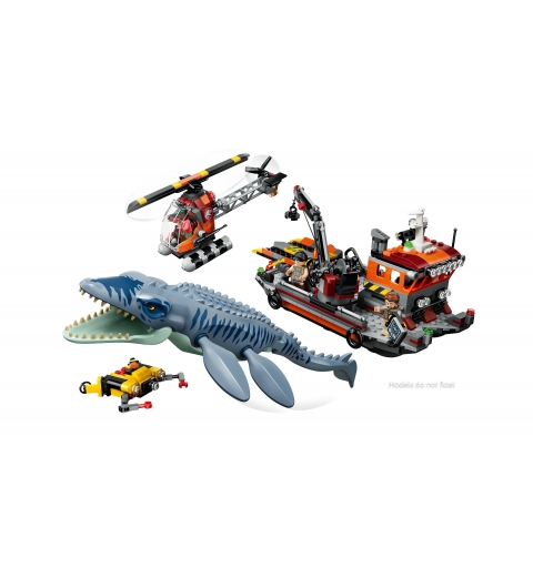 LEGO Jurassic World 77983 Attacco alla Barca del Dinosauro Mosasaurus, Giocattolo con Nave, Dinosauro e Elicottero, Regalo 7+