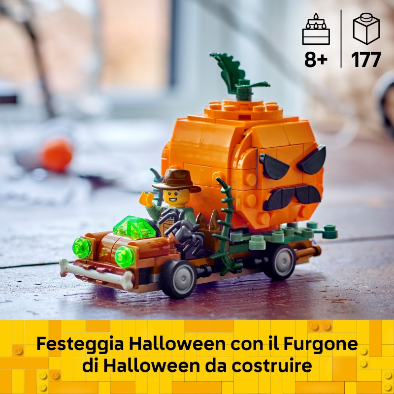 LEGO Iconic 40822 Furgone di Halloween Giocattolo, Kit Arti e Mestieri con Zucca e Minifigure del Contadino, Regalo per Bambini