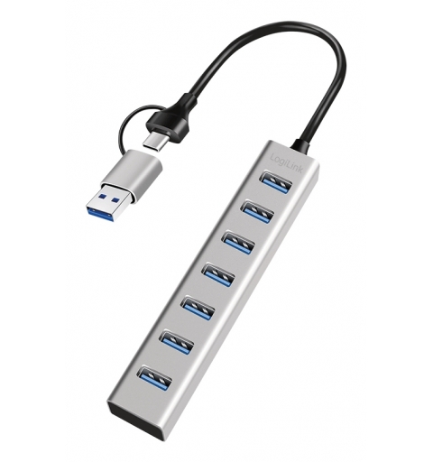 LogiLink UA0441 hub di interfaccia USB 3.2 Gen 1 (3.1 Gen 1) Type-A + Type-C 5000 Mbit s Grigio
