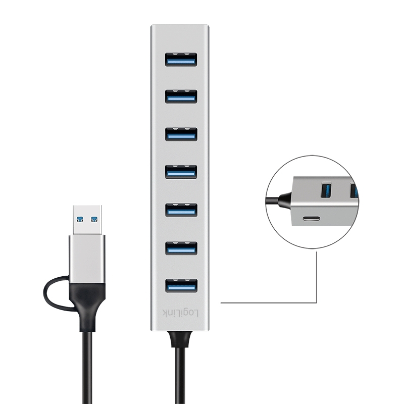 LogiLink UA0441 hub di interfaccia USB 3.2 Gen 1 (3.1 Gen 1) Type-A + Type-C 5000 Mbit s Grigio