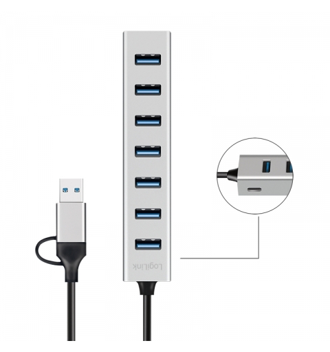 LogiLink UA0441 hub di interfaccia USB 3.2 Gen 1 (3.1 Gen 1) Type-A + Type-C 5000 Mbit s Grigio