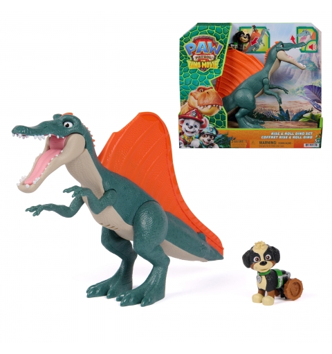 PAW Patrol The Dino Movie, Rise & Roll Dino Set, Includes 7-Inch Spinosaurus Dinosaur Toy with Sounds & Rex Action Figure,