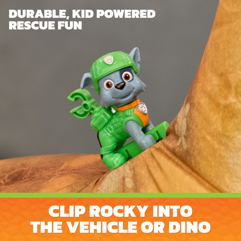 PAW Patrol The Dino Movie, Megasaurus Dino Vehicle with 2.5 Ft Inflatable Dinosaur Toy and Rocky Action Figure, Preschool