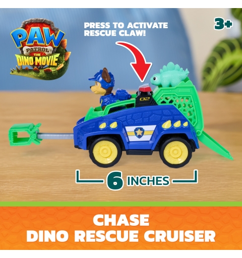 PAW Patrol The Dino Movie, Chase Dino Rescue Cruiser with Spring-Loaded Claw and 2 Action Figures, Kids Toys for Boys & Girls