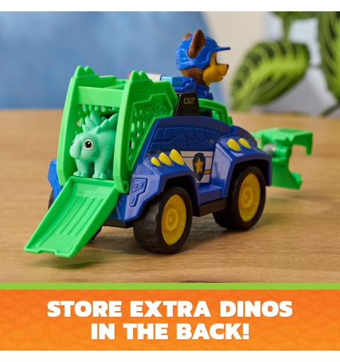 PAW Patrol Missione Dinosauri, Veicolo di Chase Dino Rescue con Tenaglia e 2 Personaggi, Giocattoli per Bambine e Bambini, 3+