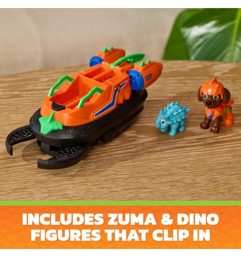 PAW Patrol The Dino Movie, aerodeslizador Dino Rescue de Zuma con gancho de rescate extensible, 2 figuras de acción y un