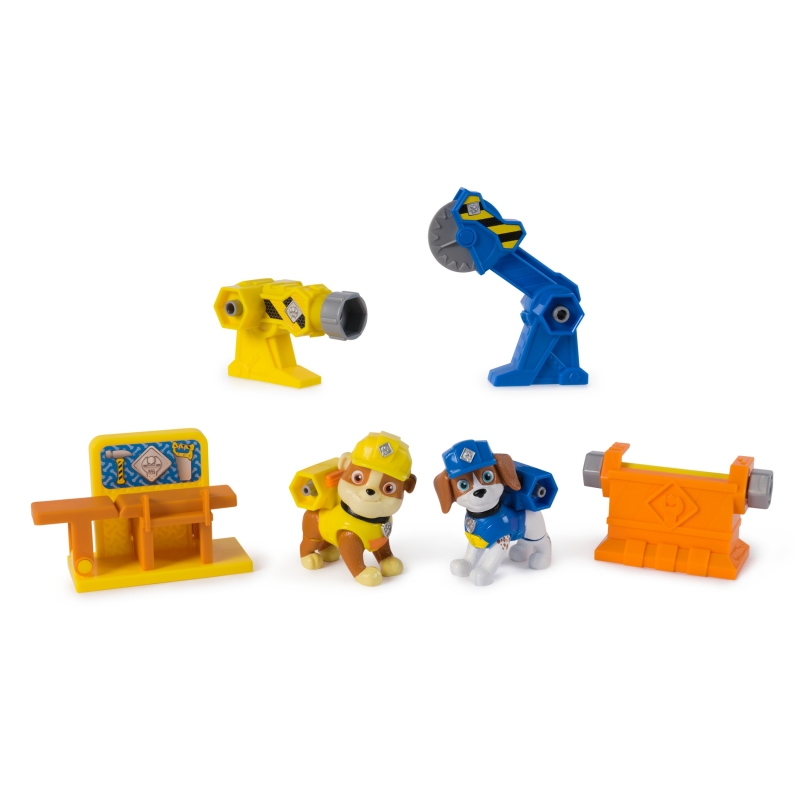 Rubble & Crew , Power Tool Pups, Rubble & Wheeler Toy Figures with 2 Construction Tools & 2 Building Accessories, Kids Toys for