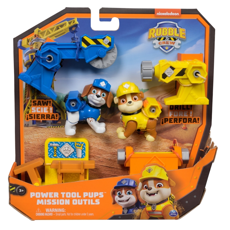 Rubble & Crew , Power Tool Pups, Rubble & Wheeler Toy Figures with 2 Construction Tools & 2 Building Accessories, Kids Toys for