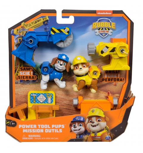 Rubble & Crew , Power Tool Pups, Rubble & Wheeler Toy Figures with 2 Construction Tools & 2 Building Accessories, Kids Toys for