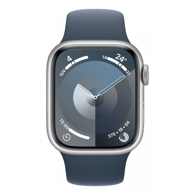 Apple Watch Series 9 GPS + Cellular Cassa 41mm in Alluminio Argento con Cinturino Sport Blu Tempesta - S M