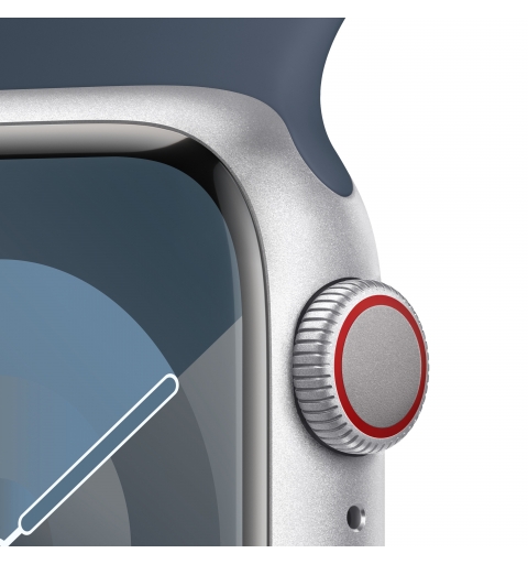 Apple Watch Series 9 GPS + Cellular 41mm Silver Aluminium Case with Storm Blue Sport Band - S M