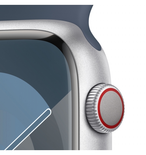 Apple Watch Series 9 GPS + Cellular Cassa 45mm in Alluminio Argento con Cinturino Sport Blu Tempesta - M L