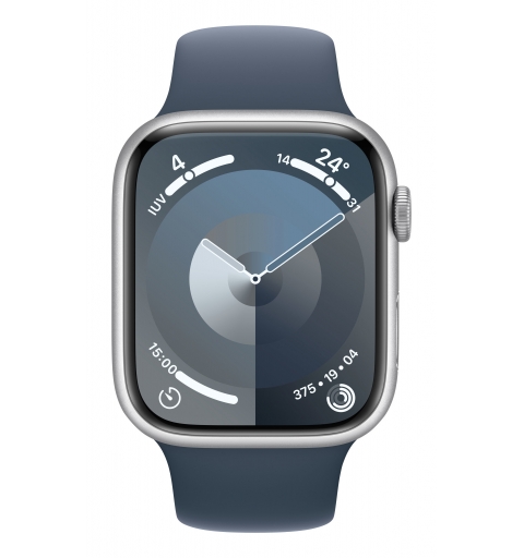 Apple Watch Series 9 GPS + Cellular Cassa 45mm in Alluminio Argento con Cinturino Sport Blu Tempesta - S M