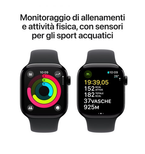 Apple Watch Series 10 Serie 10 GPS + Cellular 42mm Cassa in Alluminio color Jet Black con Nero Sport Band - M L