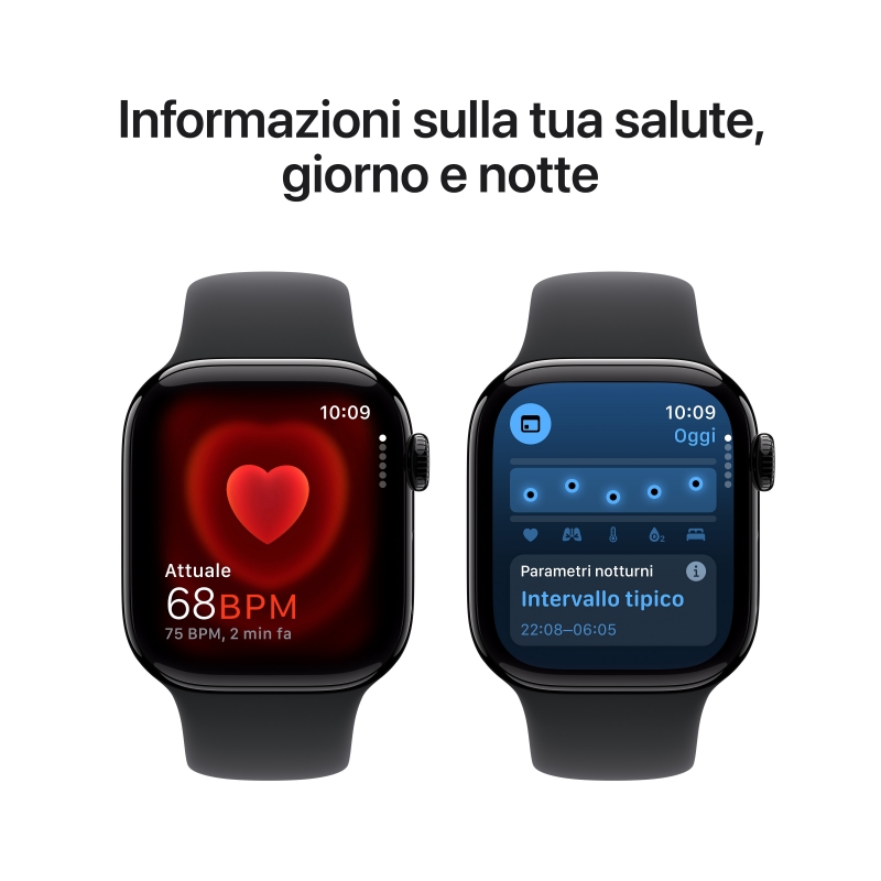 Apple Watch Series 10 Serie 10 GPS + Cellular 42mm Cassa in Alluminio color Jet Black con Nero Sport Band - M L