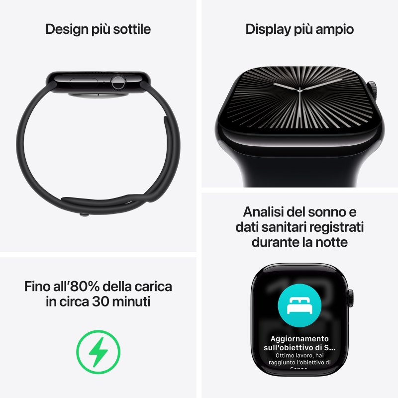 Apple Watch Series 10 Serie 10 GPS + Cellular 42mm Cassa in Alluminio color Jet Black con Nero Sport Band - S M