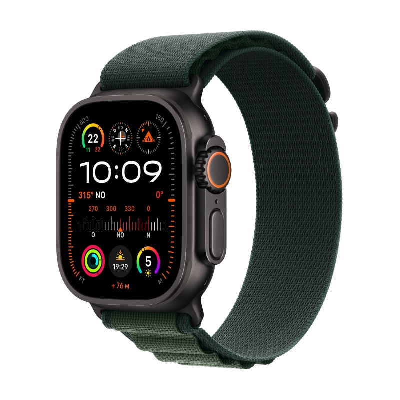 Apple Watch Ultra 2 GPS + Cellular 49mm Cassa Titanio Nero con Dark Green Alpine Loop - Large Apple Watch Ultra 2 GPS + Cellular 49mm Cassa Titanio Nero con Dark Green Alpine Loop - Large