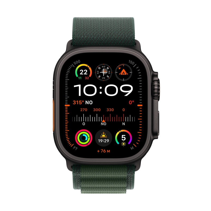 Apple Watch Ultra 2 GPS + Cellular 49mm Cassa Titanio Nero con Dark Green Alpine Loop - Large