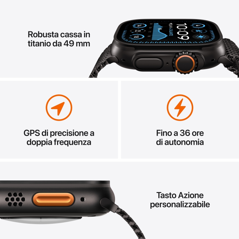 Apple Watch Ultra 2 GPS + Cellular 49mm Cassa Titanio Nero con Nero Titanium Milanese Loop - M