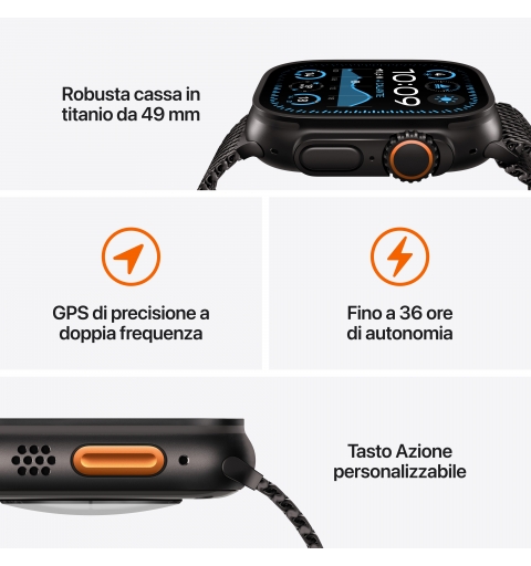 Apple Watch Ultra 2 GPS + Cellular 49mm Cassa Titanio Nero con Nero Titanium Milanese Loop - M