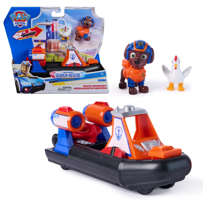 PAW Patrol Search & Rescue, Zuma Rescue Hovercraft Water Vehicle with 2 Figures, Toy Boat with Pull-Back Action, Kids Toys