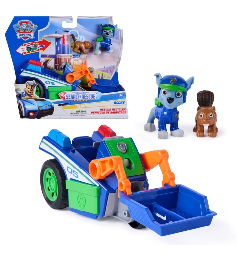 PAW Patrol Search & Rescue, Veicolo per la Raccolta Differenziata di Salvataggio di Rocky con 2 Personaggi, Macchinina