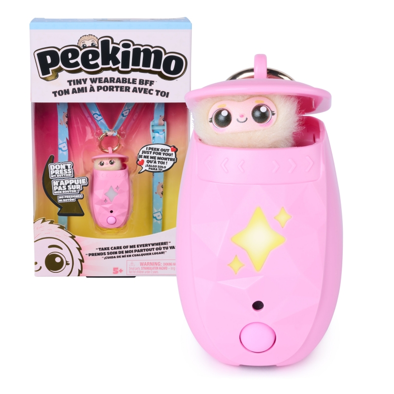 Peekimo, mascota interactiva rosa y accesorio para colgar, adorables mascotas interactivas con más de 100 reacciones,