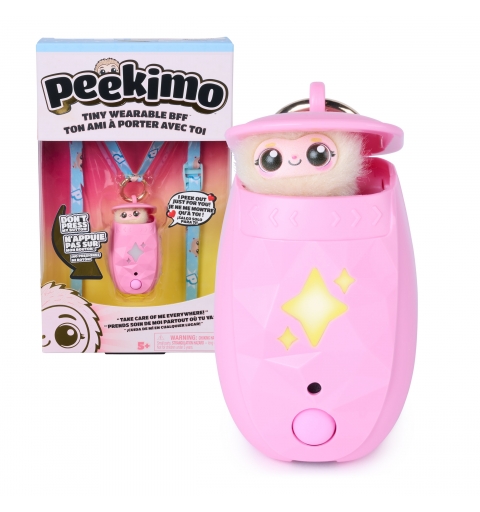 Peekimo, mascota interactiva rosa y accesorio para colgar, adorables mascotas interactivas con más de 100 reacciones,