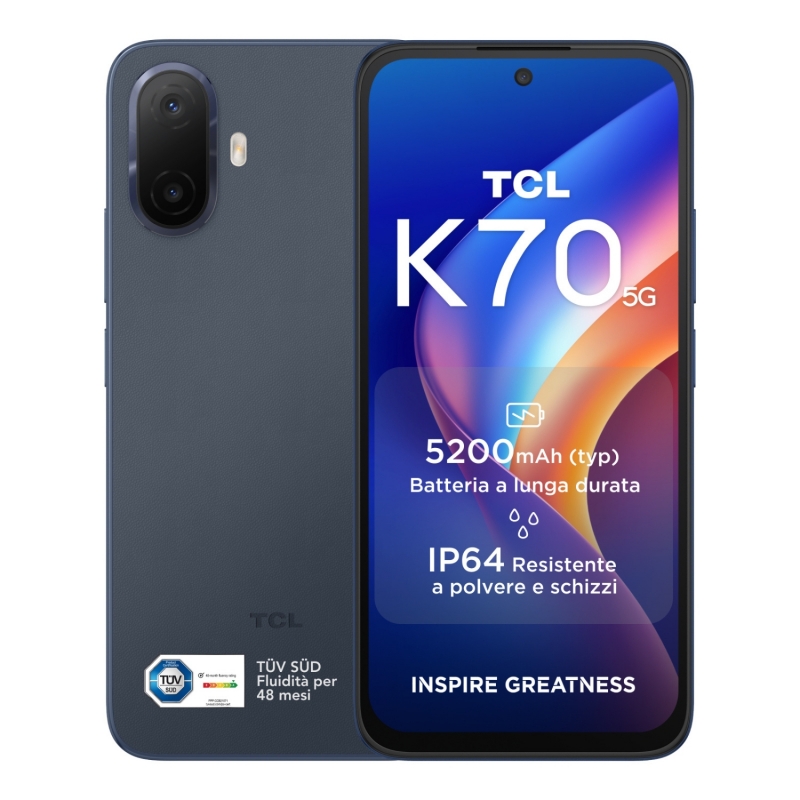 TCL K70 5G 17,3 cm (6.8") Doppia SIM Android 16.0 USB tipo-C 4 GB 128 GB 5200 mAh Blu TCL K70 5G 17,3 cm (6.8") Doppia SIM Android 16.0 USB tipo-C 4 GB 128 GB 5200 mAh Blu